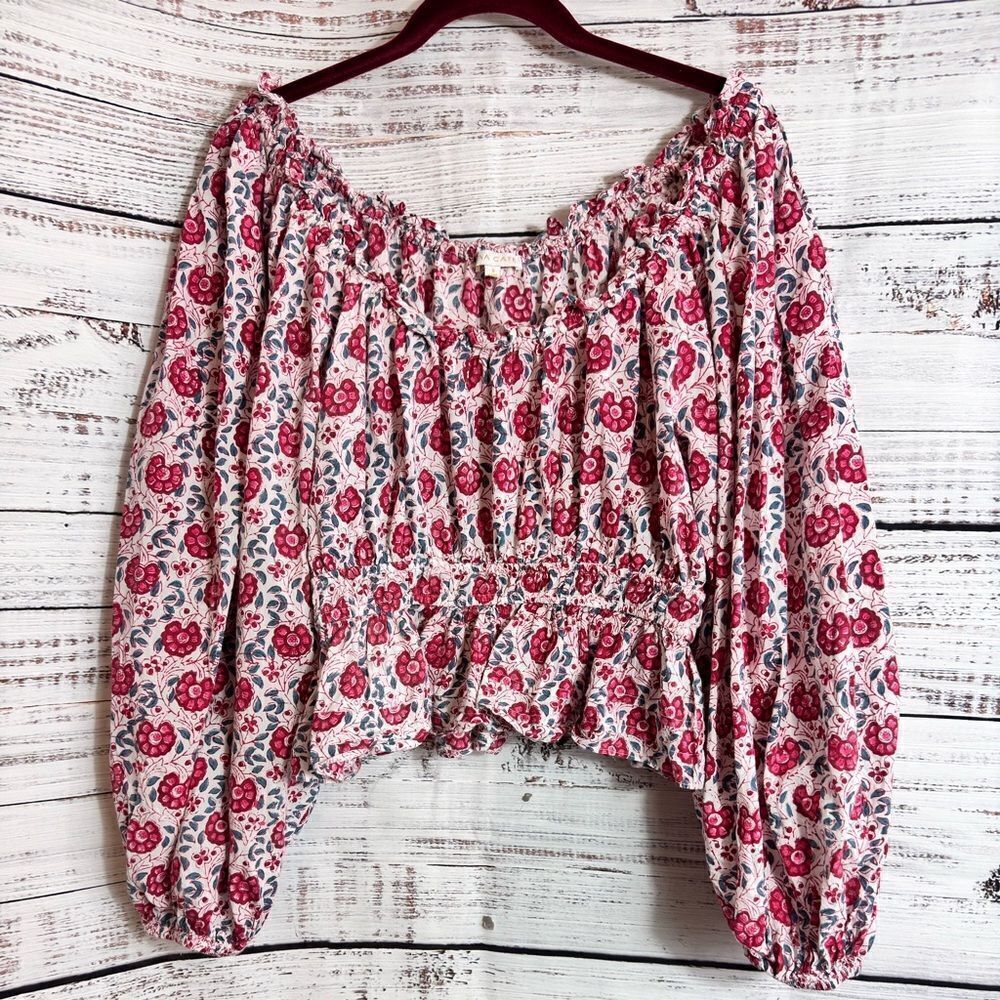 Anna cate Top Womens Size Small floral Off shoulder balloon sleeves Boho Blouse